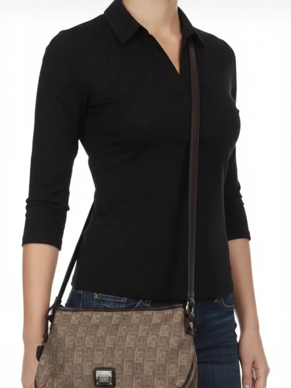 Classic Monogram Shoulder Bag in Beige and Black
